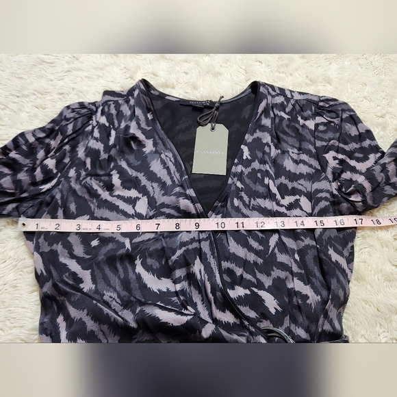 NWT ALLSAINTS Irina Remix Romper UK 10 / US 6 Gray Animal Print Wrap Front - Picture 9 of 16